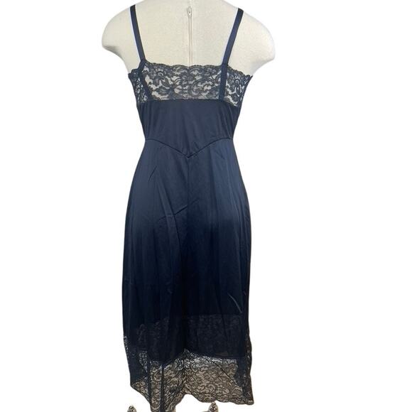 Vintage 70s EARLY BIRD LINGERIE Womens (36) Navy‎ Blue 70s Nylon Lace Slip Dress - Picture 4 of 6